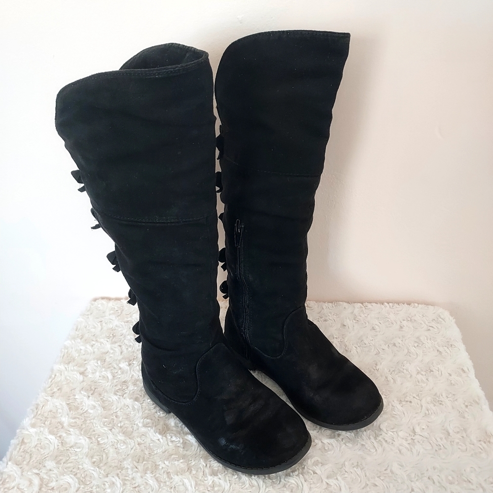 Cat & Jack tall suede black boots bow detail youth 13 Fall Cool Weather